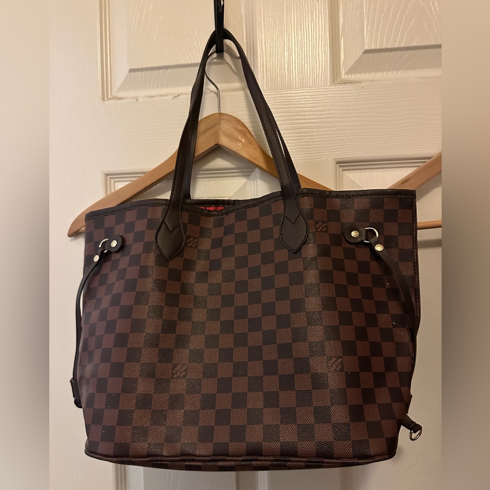 Brown Checkered Tote Bag